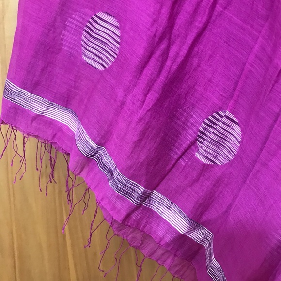 Eileen Fisher Handwoven Organic Cotton Silk Jamdani Scarf Pink Lightweight Boho - Picture 9 of 12